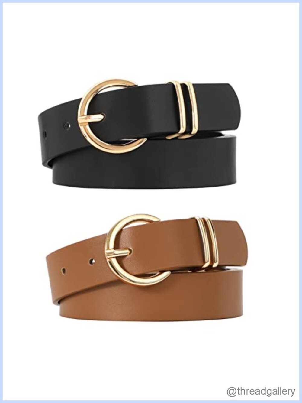2 Pack Faux Leather Women's Belts Gold Buckle Jeans Dresses Accessory